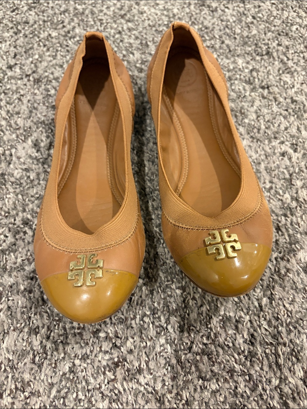 Tory Burch Caramel Two-Tone Cap Toe Ballet Flats